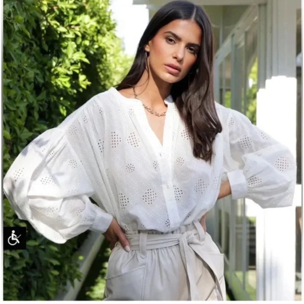 Bishop + young Harmony Button-down Blouse in Oyster New with Tag W-585 Sz XS
